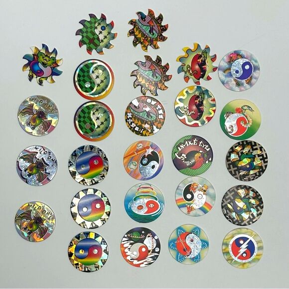 POG Yin Yang 26 Pc Bundle Vintage 90's Milkcap Game Pieces Slims Blades Foils - Picture 1 of 4